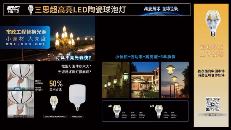 超越所見,三思,重磅發(fā)布,10000流明,A21,陶瓷球泡,高端光源,“陶瓷芯”,填補全球市場空白